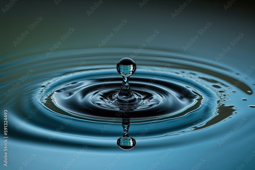 single water droplet in a larger body of water. Generative AI single water droplet in a larger body of water. Generative AI