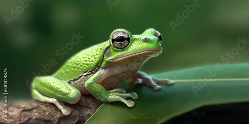 Charming Rainforest Frog on a Lush Leaf, A Captivating Portrait of Nature's Beauty.  Generative ai. © touchedbylight