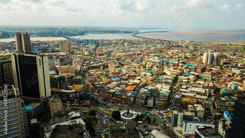 Bird eye view of crowded buildings in Lagos Island Nigeria