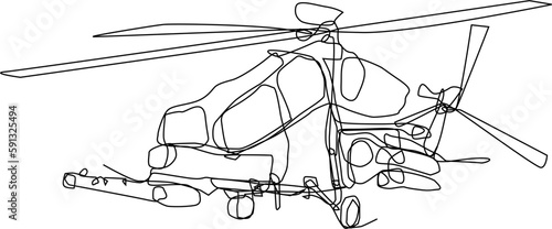 one line art. one continues art. hand-drawn illustration of a helicopter
