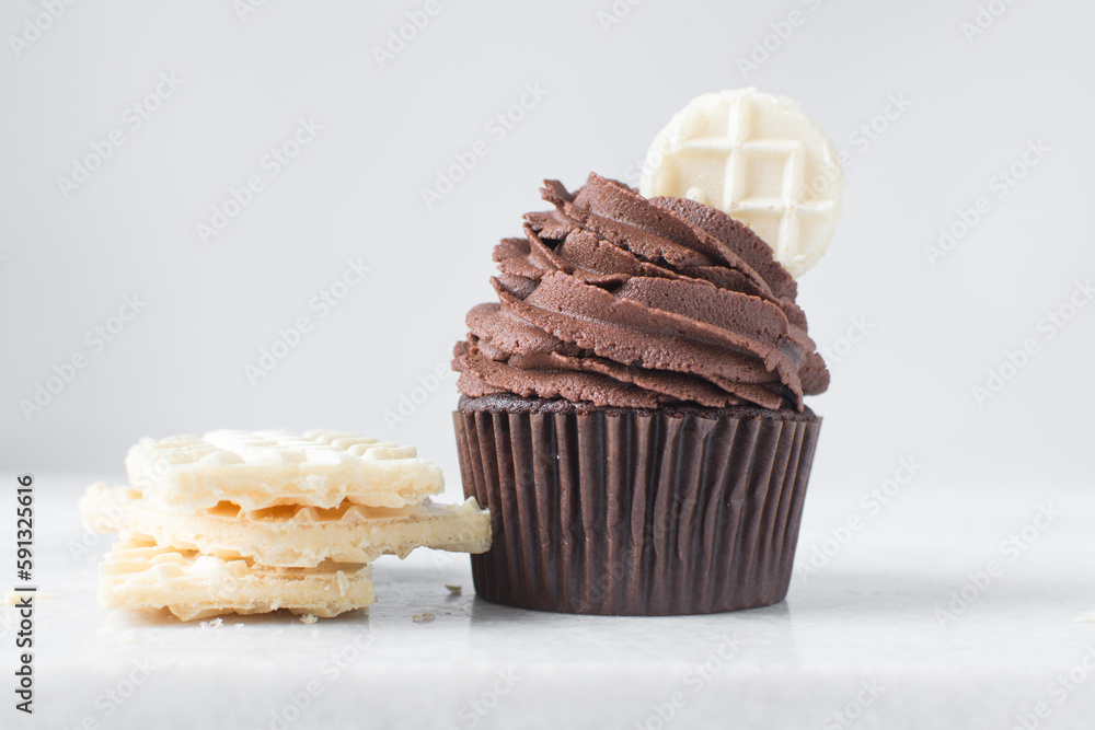 Chocolate cupcake with dark chocolate buttercream, double chocolate