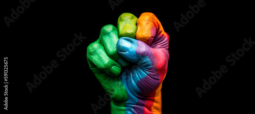 The Power of Expression, colorful Rainbow Fist on Black Background. Generative ai
