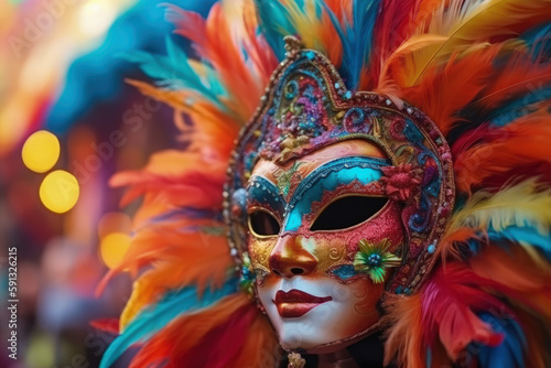 colorful carnival mask in festive day generative ai © Poter