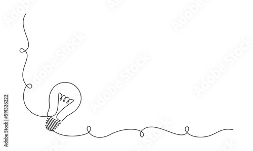 Light bulb in one continuous line drawing. Brainstorm and education symbol or innovation creative concept in simple linear style. Editable stroke. Doodle flourish vector illustration