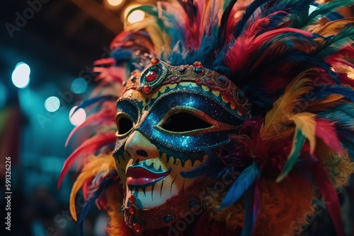 colorful carnival mask in festive day generative ai © Poter