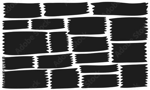 手書きの黒い破れたメモ用紙のイラストセット/飾り罫/フレーム