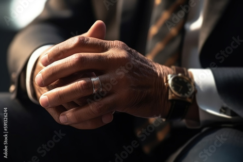 hands of a businessman in a business suit generative ai