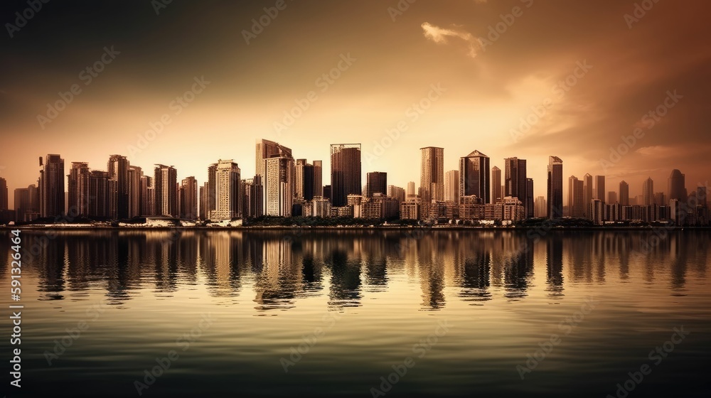 Beautiful city skyline over water