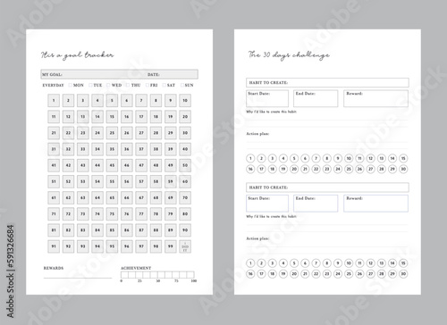2 set of 30 Days challenge and 100 days goal tracker Planner. Cute style with Sean and Sea partners. Plan your day make dream happen.	