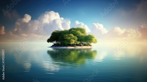 Tranquil island with serene waters and blue skies
