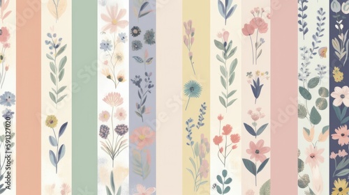 Playful floral stripes wallpaper with soft colors