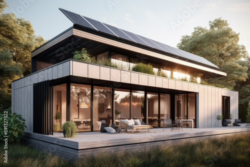 modern house with solar panels. generative ai