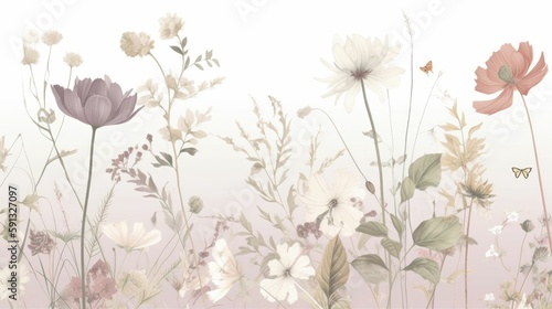 Delicate floral illustrations wallpaper
