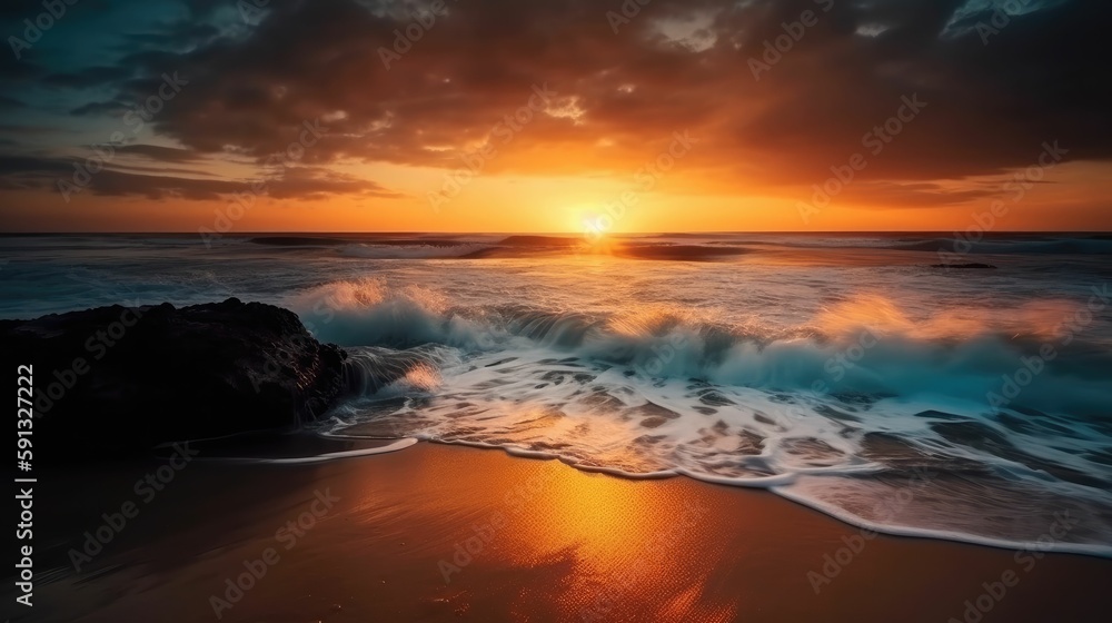 Fototapeta premium Beautiful sunset on the beach with ocean
