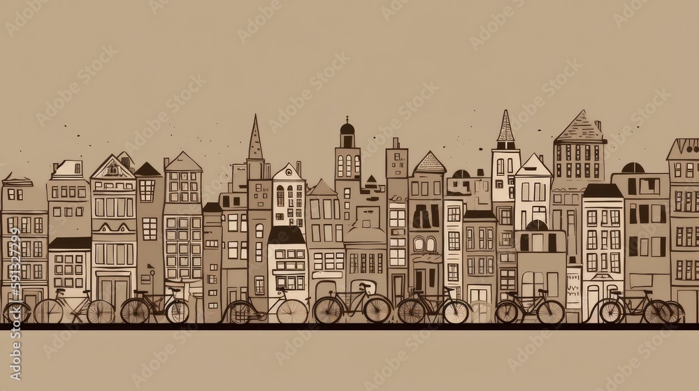 Minimal illustrations of bicycles and cityscapes