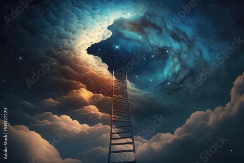 Magical stair up to night sky full of stars. superlative generative AI image.