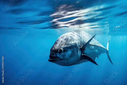 tuna fish in clear blue ocean water generative ai