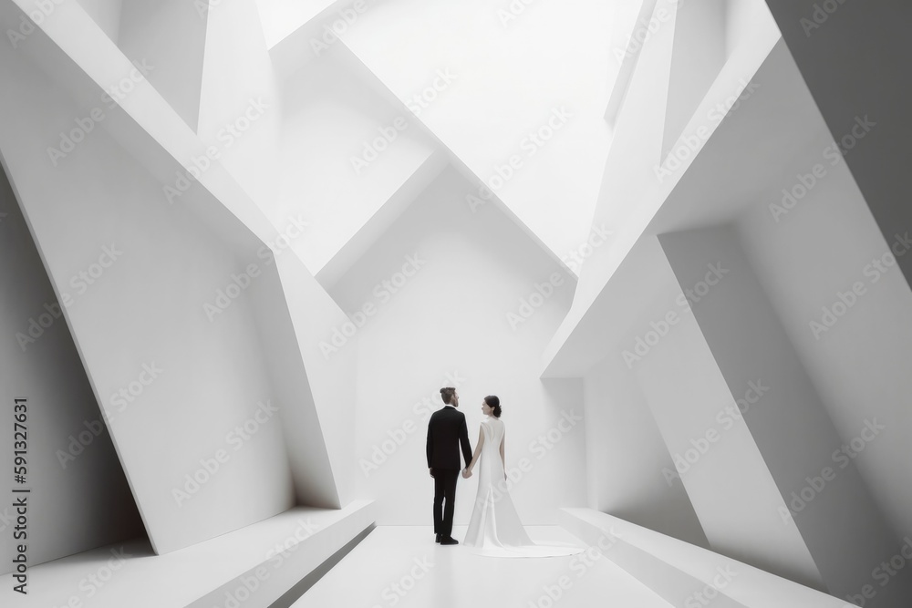 Fototapeta premium Modern minimalist wedding scene with geometric shapes