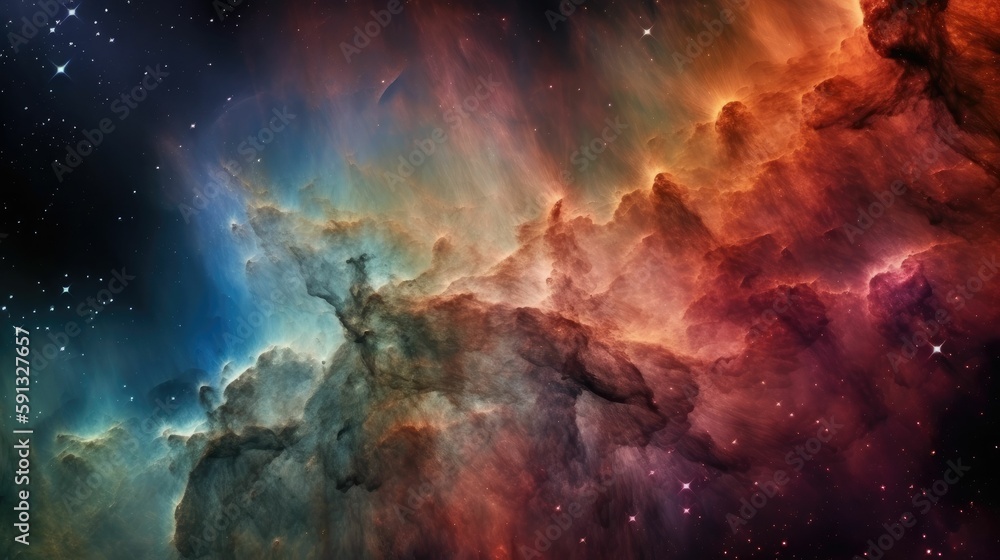 Fototapeta premium Wallpaper of the Orion Nebula with brightly illuminated cosmic dust