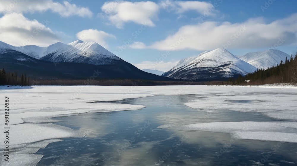 Frozen Lake in Winter with Snow Cover Frozen Lake in Winter with Snow Cover