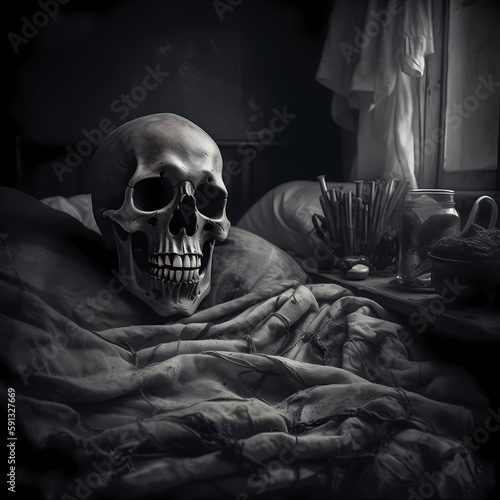 skull at bed