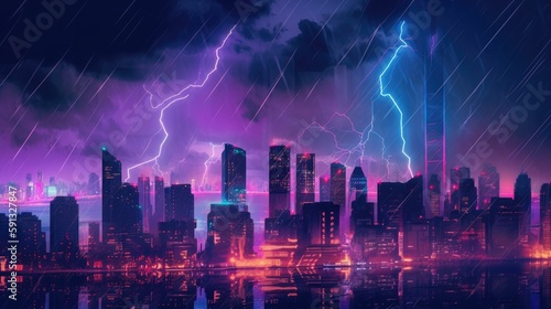 Vibrant cityscape in electric nights