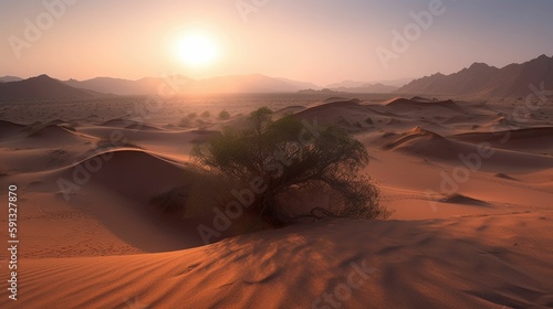 Desert landscape at sunrise