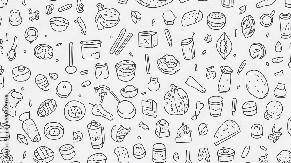 Naklejka premium Simple line drawings of everyday objects wallpaper