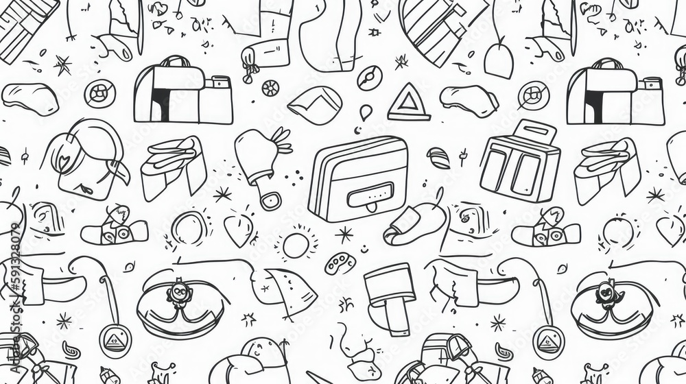 Simple line drawings of everyday objects wallpaper