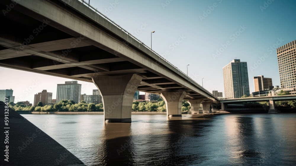 Fototapeta premium Cityscape with bridge over river