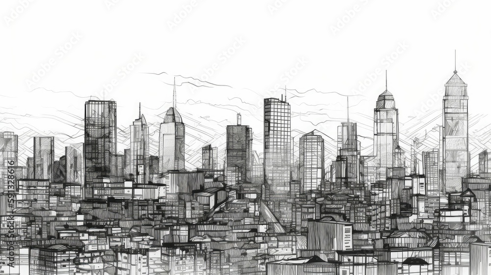 Monochromatic Fine Line Art of City Skylines Wallpaper