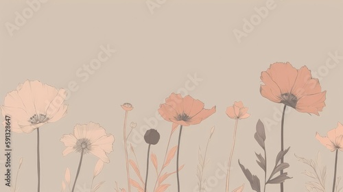 Subtle and delicate minimalistic drawings of flowers wallpaper © Oliver