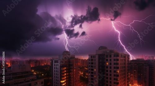 Dramatic skyscraper with lightning in the background