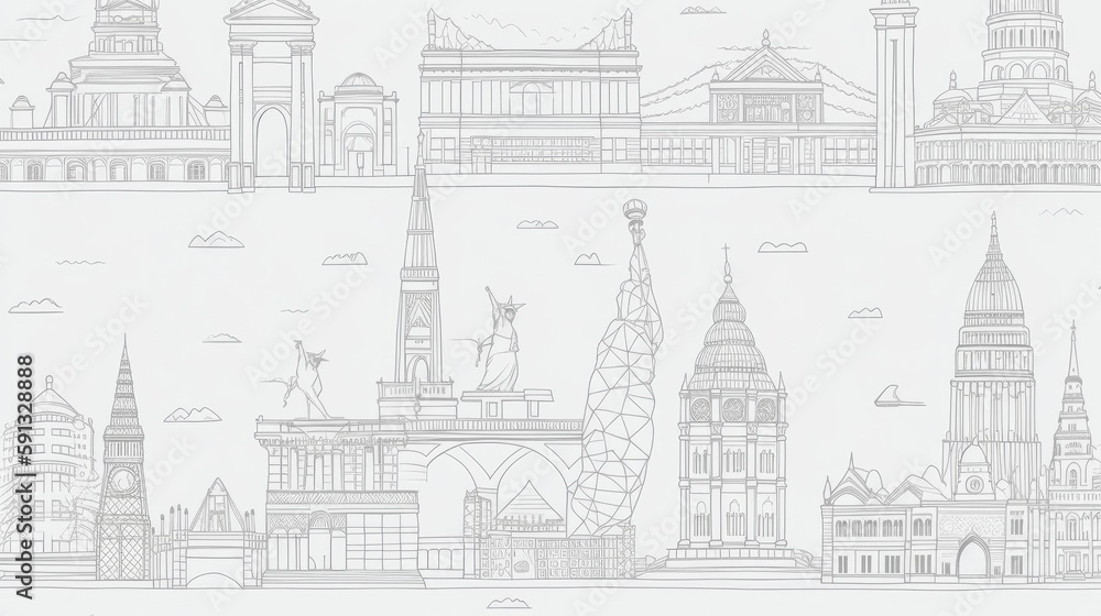 Monochrome wallpapers of famous landmarks as line illustrations