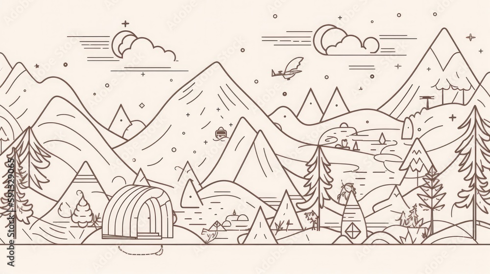 Fototapeta premium Simple line art of outdoor activity wallpaper