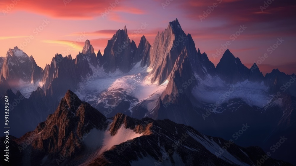 Majestic peaks of an alpine mountain range