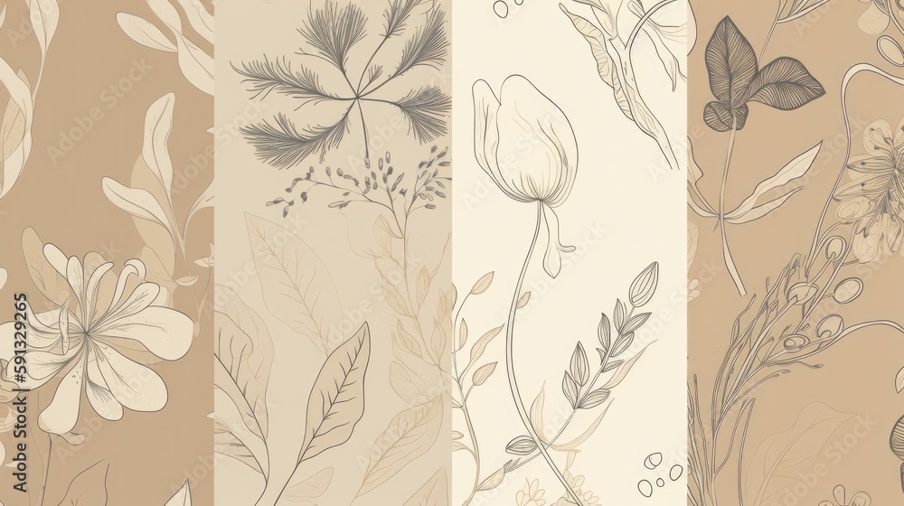 Botanical Illustrations with Delicate Lines in Earthy Colors