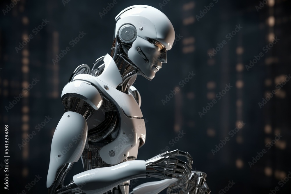 The state-of-the-art white robot is computing the optimal strategy. AI generated, human enhanced The state-of-the-art white robot is computing the optimal strategy. AI generated, human enhanced