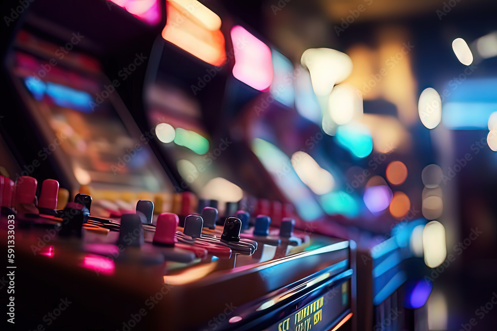 close up shot of arcade machines in an arcade with blurry background close up shot of arcade machines in an arcade with blurry background