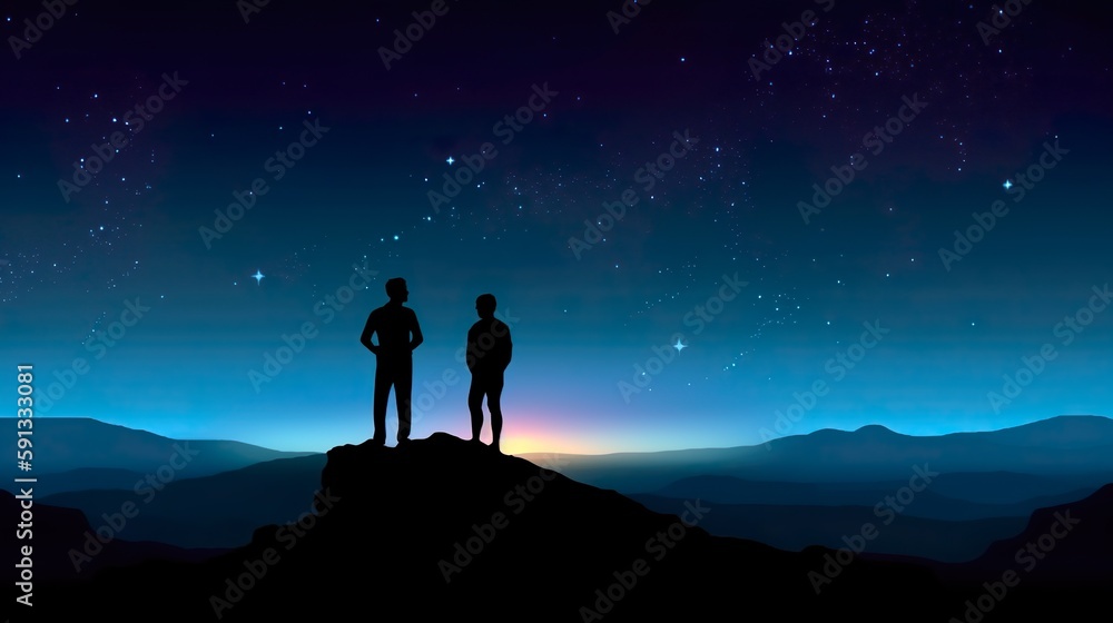 Fototapeta premium silhouette of a couple in the mountains