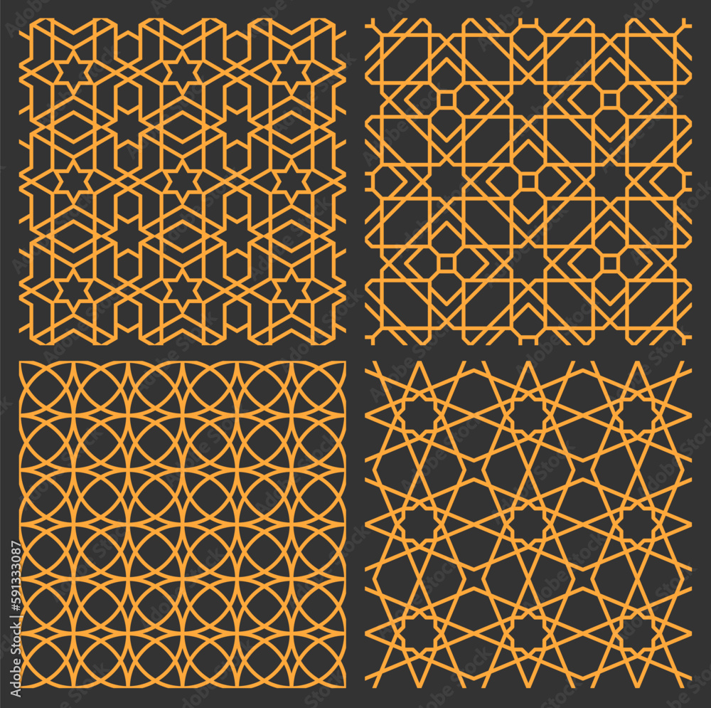 Mashrabiya arabesque arabic patterns set. Seamless islamic background ...