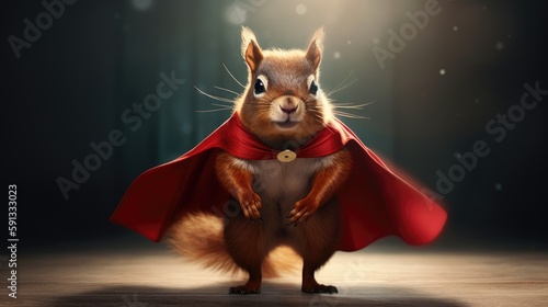 cute squirrel superhero. Created with Generative AI. © lchumpitaz