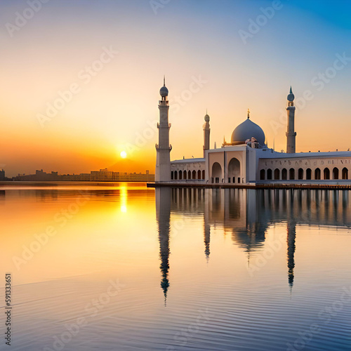 Beautiful mosque sunset sunny landscape