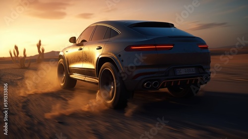 Luxury Car SUV in the desert. Created with generative AI.