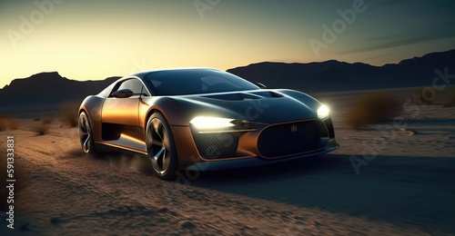supercar in the desert. Created with generative AI.