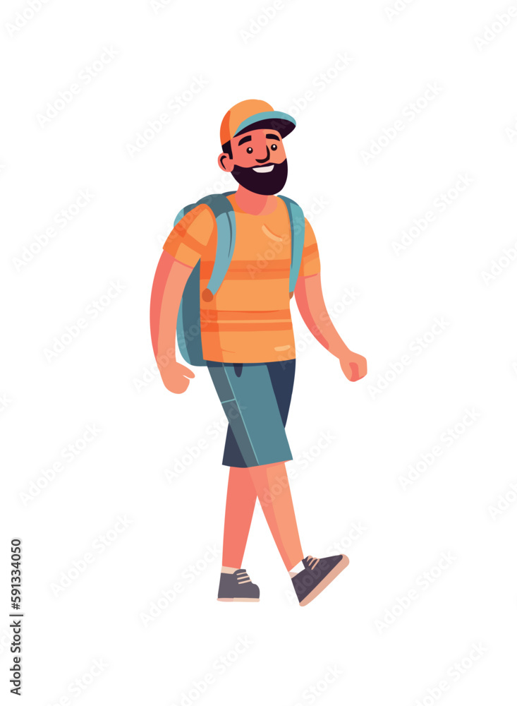 man with backpack smiling and walking man with backpack smiling and walking