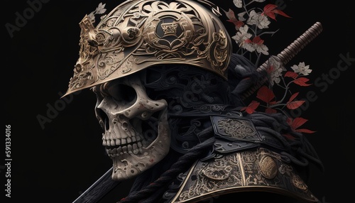 samurai skull warrior  digital art illustration  Generative AI