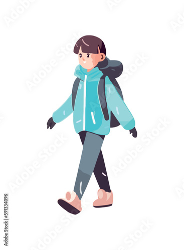 cute boy walking with bakcpack © djvstock