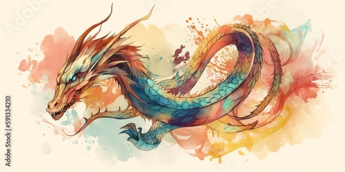 Chinese Dragon, Watercolor, Art, Mythology, Power, Wisdom, Majesty, Culture, Tradition, Legend. © 云飞 张