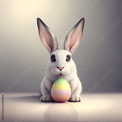 A Beautiful Easter Bunny with Easter Egg and Looking Ahead with Colorful Background, Generative AI